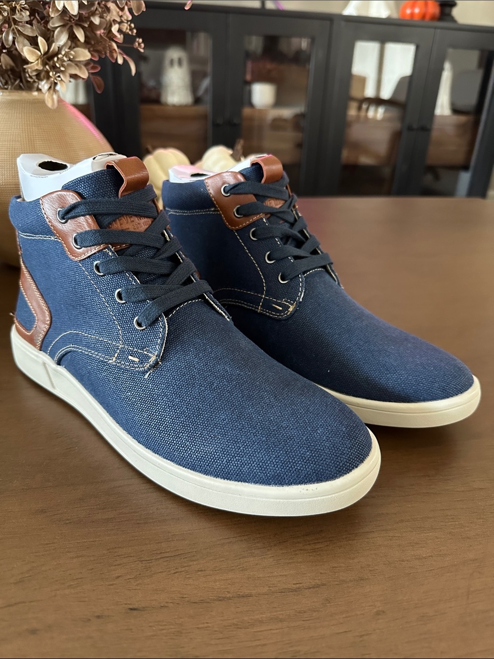 Steve Madden Kenya Men's Navy Canvas High-Top Sneakers with Brown Accents